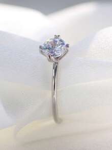 Charm-In 1 件镀铂金闪亮单颗锆石女士优质戒指、结婚珠宝、礼物 - 銀色款2 - 查看 2