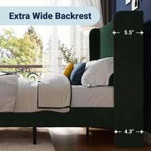 Allewie Full/Queen/King Size Bed Frame With Upholstered Wingback Headboard, Vertical Channel Tufted Corduroy Velvet Platform Bed, Strong Wooden Slats Support, No Box Spring Needed, Easy Assembly, Green - 綠色 - 查看 4