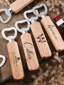 Custom Engraved Wooden Wine Bottle Openers And Beer Bottle Cap Openers Wedding Gifts Personalized Wooden Handle Openers, Holiday Gifts, Christmas Gifts, Wedding Supplies - Beige - View 3