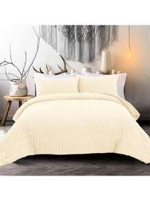 3 Pieces Cream Classic Seersucker Duvet Cover Double King Size Puckering Seersucker Bedding Set,2 Pillowcases And Zipper Closure ,Soft Microfiber  For Teens Adults In Home Bed Room Decor, Wedding Items, Valentines Day ,Mothers Day Gift, All Season - Creamy White - View 3