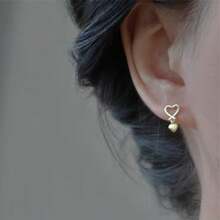 2 piezas Pendientes de botón con forma de corazón de plata de ley 925 y pendientes colgantes, diseño simple y elegante para uso diario para mujeres, San Valentín