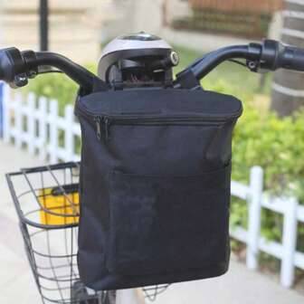 1pc Black Electric Bike Front Handlebar Bag, Large Capacity 3D Storage Pouch, Motorcycle Hanging Bag