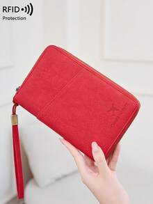 CHARM INFINITE Nova Bolsa para Passaporte com Bloqueio RFID, Pode Guardar Vários Passaportes, Bolsa de Armazenamento para Cartões de Viagem e Documentos, Carteira Longa para Passaporte com Material Suave ao Toque e Zíper, Alça de Pulso Destacável, Presente do Dia dos Namorados, Envie para a Esposa ou Namorada