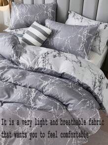 3件套灰色大理石纹被套，灰色大理石印花3件套，房间装饰，柔软轻盈的超细纤维被套，男女通用，2个枕套，不含被芯，礼品，聚酯纤维舒适透气，四季皆宜，适合卧室