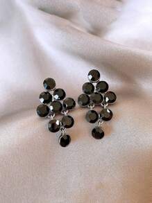 新款优雅奢华黑水晶耳钉，时尚小葡萄闪亮耳环，高端大气的耳环 - 黑色 - 查看 5