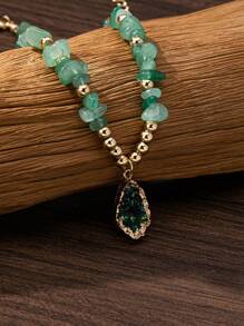 1条波西米亚风格紫色砾石个性化项链（砾石大小、颜色深度随机）