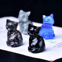 Exquisita talla de gato de cristal natural, diseño único, cristal curativo, piedras que contienen energía, piedra de meditación de curación de energía, perfecta para la decoración del hogar y como regalo, para decoración de bolsillo, para regalo de vacaciones, de la marca CUPIDCRYSTAL - Gato mirando hacia atrás - Ver 10
