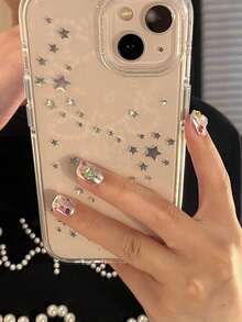 Luxury Laser Silver Star Glitter Rhinestone Transparent Phone Case Compatible With IPhone 16 15 14 13 Pro Max Shockproof Back Cover