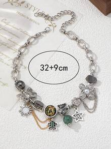 1 pieza Nuevo diseño de collar de cadena versátil y minimalista con múltiples elementos, collar de clavícula de alta gama para mujeres, adecuado para fiestas, festivales de música y diversas ocasiones - Multicolor - Ver 5