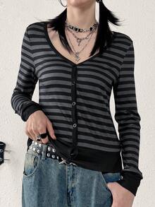 1pc Women Slim Fit Thin Long Sleeve Casual Blouse - Black - View 4