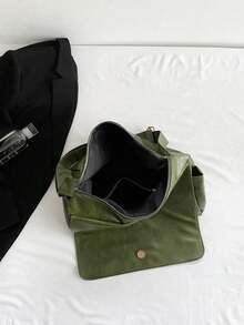 Dedoo 1pc Vintage Leather Crossbody Bag, Large Capacity Shoulder Bag, Solid Color Handbag (Please Place In A Well-Ventilated Area For 1-3 Days To Dissipate The Material Odor) - Green - View 7