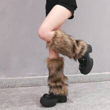 OSPNIEEK Womens Faux Fur Furry Leg Warmers - màu nâu - Xem 5