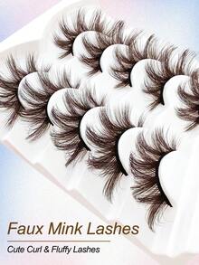 5 Pairs Natural Lashes Brown Short False Eyelashes Wispy Mink Eye Lash Fluffy Wispies Eyelash Natural Look Fake Lashes Pack Volume Lash Strips Strip Lashes, Lashes, Eyelashes, Fake Lashes