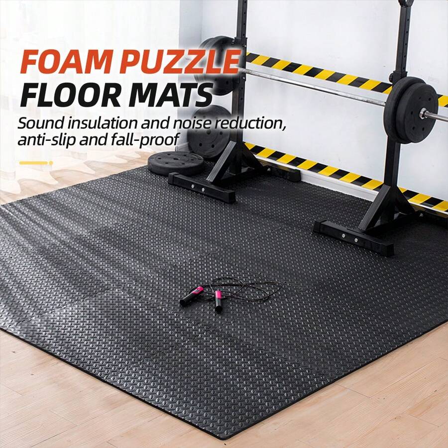 DDCAQIOUA Thảm thể thao xốp EVA mật độ cao, thảm sàn liên kết, chống trượt, bền và thoải mái, thích hợp cho gia đình, phòng khách, thảm xốp phòng tập thể dục - màu đen - Xem 1