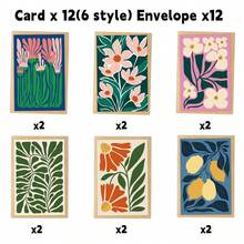 12 张带信封的复古植物贺卡 - 复古美学花卉和水果设计便条卡，6 种独特风格，可用作礼物、邀请函、日记或墙面装饰 - 彩色 - 查看 2