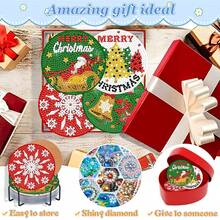 12pcs Christmas Santa Claus & Tree DIY Diamond Painting Coaster Kit, 5D Diamond Art Coasters For Home Decor, Craft Gift, Suitable For Beginners, Indoor Decoration, Develop Hands-On Ability, Acrylic Diamond Coaster With Cork Mat, Adult DIY Diamond Painting Craft, Ideal For Diamond Painting Enthusiasts, Holiday Gift, Includes Tools, With Iron Stand Coaster