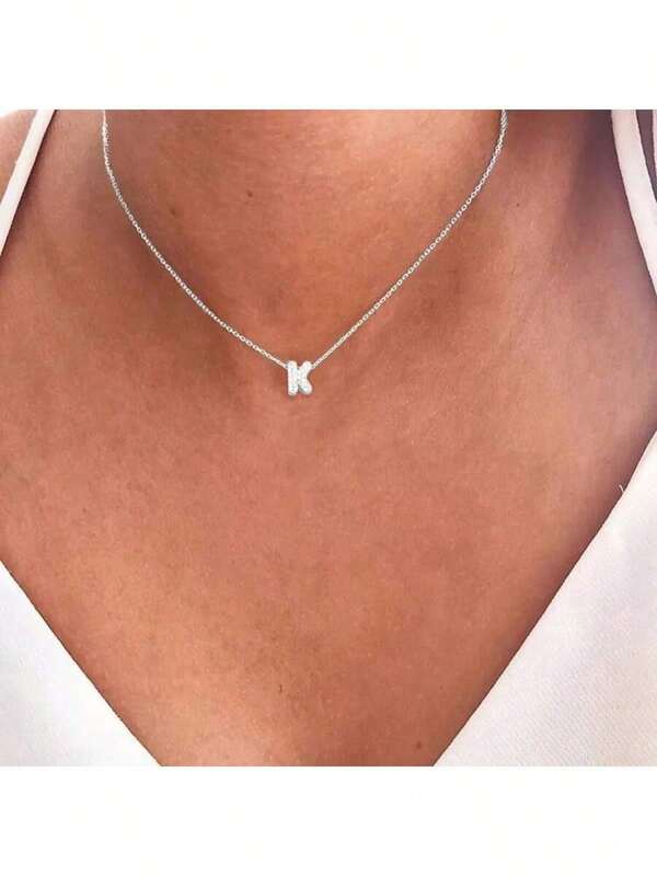 1 pièce Nouveau pendentif simple avec pavé de zirconium, bulle initiale, chaîne en acier inoxydable couleur argent pour femmes