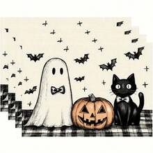1/2/4/6 Piece Table Mat Set, Halloween Themed Style, Bat Pattern Print, Size 30x45 Cm. Polyester Halloween Placemats Are Suitable For Home Kitchens/Heat-Resistant Tablecloths, Easy To Clean, And Are Ideal Accessories For Home Kitchen Dining Tables. They Are Suitable For Family Gatherings And Indoor Occasions, And Are The Best Choice For Halloween Decoration.