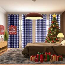 2 Paneles de Cortinas Semiopacos a Cuadros, Estilo Granja Decoración del Hogar Adecuado para Sala de Estar, Dormitorio, Balcón, Ventana Abuhardillada, Estudio, Estudio, Cortinas Decorativas con Ojales, Disponible en Cuadros Negro, Rojo y Blanco, Azul, Amarillo y Beige