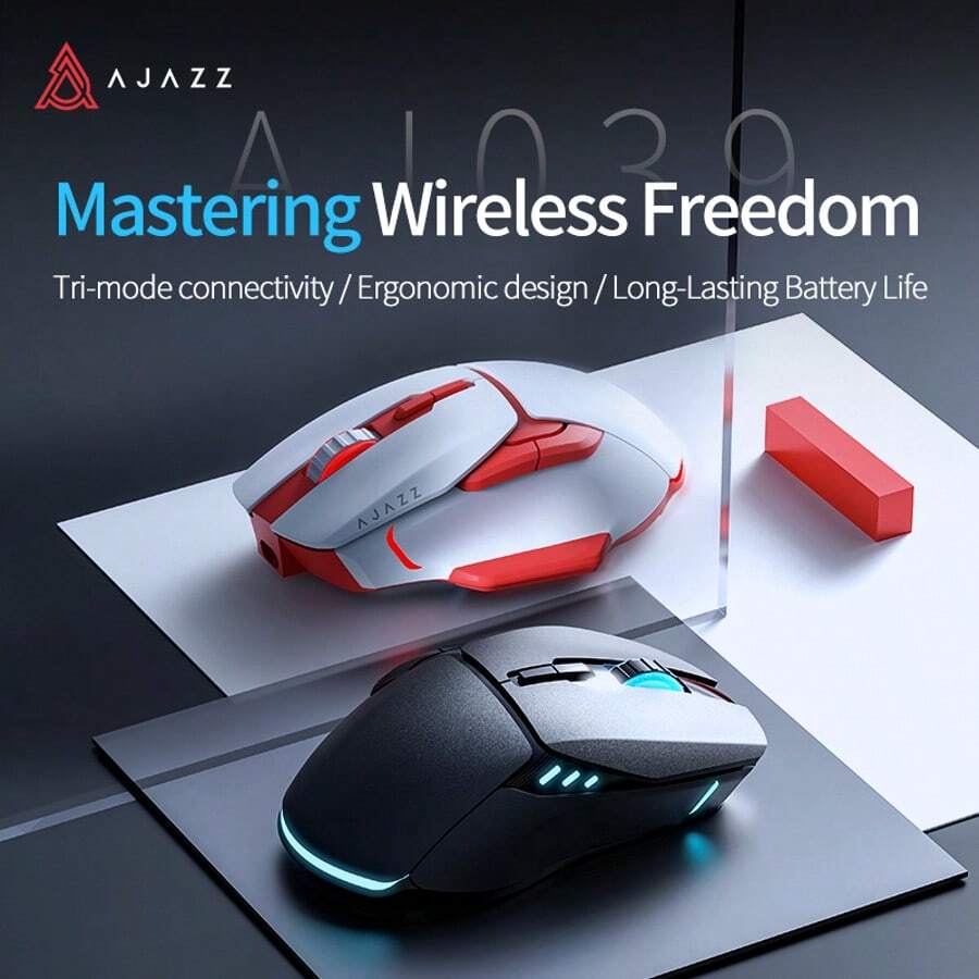 NACODEX AJAZZ AJ039 Kabel/Drei-Modus-Maus Yingst A704F Sensor mit niedriger Latenz, praktische Büromaus, leicht mit 124 Gramm, coole Beleuchtung, 500 mAh Akkulaufzeit, Gaming-Maus unterstützt Multi-System Windows, Android