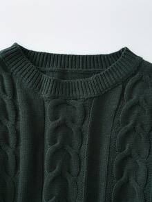 1pc Men's Christmas Sweater, Acrylic Knit Fabric, Green Fashionable Cable Knit Texture, Vintage Style For Home, Travel, School, Versatile, Excellent Gift For Men, Fall Winter, Grunge Style