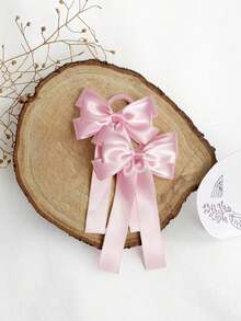 2条装女童粉色多层蝴蝶结发圈，简约活泼，百搭，高弹力，不伤发，可作马尾辫发圈、橡皮筋发圈、发绳、弹力发圈、美妆发饰、家居美容女性配饰礼品头饰弹力发带 - 粉色 - 查看 2