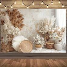1pc Boho Style Brown Background Banner, Polyester Material, Suitable For Bathing Parties, Birthdays, The Perfect Birthday Gift, Multi-Size Selection, Party Photo Background, Easy To Hang, Perfect For Indoor/Outdoor Celebrations, Birthday Parties, Holiday Decorations, Indoor And Outdoor Garden Decorations - Multicolor-2 - View 1