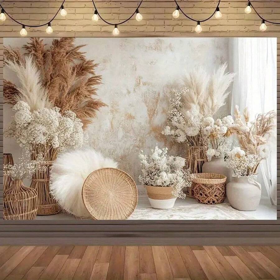 1pc Boho Style Brown Background Banner, Polyester Material, Suitable For Bathing Parties, Birthdays, The Perfect Birthday Gift, Multi-Size Selection, Party Photo Background, Easy To Hang, Perfect For Indoor/Outdoor Celebrations, Birthday Parties, Holiday Decorations, Indoor And Outdoor Garden Decorations - Multicolor-2 - View 1