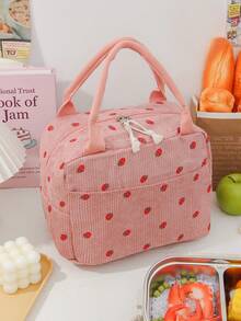 1 Stück süße Erdbeermuster Lunch Tragetasche aus Cord, isolierte Lunch Box Tasche mit großem Fassungsvermögen, Bento Tasche mit Fächern, wasserdichte Kühltasche, multifunktionale isolierte Lunch Box, wiederverwendbare Kühltasche für Getränke, Picknicktasche - Verschiedenfarbig - Übersicht 15