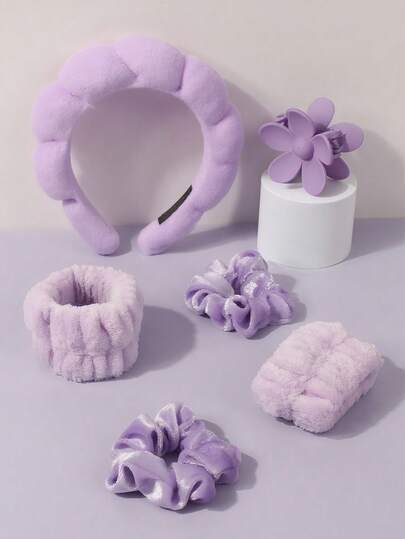 6 piezas Diadema de SPA, Scrunchies, Pinzas de garra, Scrunchies de terciopelo, Muñequeras, Adecuado para limpieza facial, cuidado de la piel, maquillaje, Pinzas para el cabello con flores, Diadema para el cuidado de la piel, Belleza, Productos para el cuidado de la piel, SPA, Autocuidado, Herramientas para el cuidado facial, Cuidado facial, Suministros de belleza, Piel, Limpiador facial, Cuidado facial
