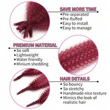 Extensii de păr împletite africane elastice, pre-separate, cubaneze, răsucite, croșetate, pentru femei - Burgundia - Vizualizare 3