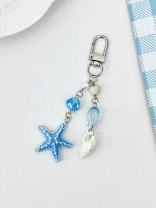 1pc Unisex New Handmade Ocean Style Starfish, Small Fish, Phone Lanyard, Camera Strap, Keychain Pendant Gifts For Mother, Father, Graduation, And Teacher - Blue - View 2