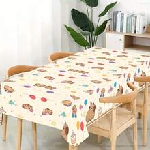 1/2/3 Packs Capybara Party Theme Tablecloth 106.68x180.34cm - Cute Animal Pattern With Balloons And Hats, Durable Plastic Material Suitable For Birthday, Christmas, New Year Decoration, Fun Design, Easy Maintenance, Holiday Decor, Lightweight Material, Dining Table Cover