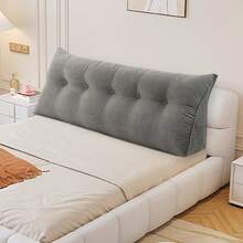 120/140/160/180/200 Cm Back Cushion, Suitable For Bed And Sofa, Lumbar Cushion, Reading Cushion, Cushion With Removable Neck Strap And Washable Cover, Practical Side Pocket - Xám - Xem 2