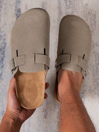 Men's Mule Shoes New Spring Vintage Slip-On Loafers Casual Slouchy Shoes, Closed Toe Flat Mules With Adjustable Strap, Available In Non-Fleece All Season And Thermal Lined Warm Autumn/Winter Versions