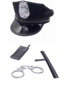 4pcs Halloween Costume Play Toys, Random Style Including Plastic Handcuffs, Walkie-Talkie, Hat And Baton - Black - View 10
