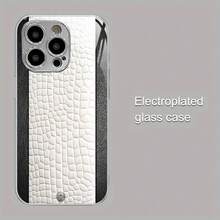 Advanced Black And White Leather Textured Silver Plated Phone Case (Suitable For IPhone 11,12,13,14,15,16 Plus Pro Promax  Galaxy S25 24 23 22 21 S20FE PLUS ULTRA A05 A06 A14 A15 A16 A24 A25 A26 A34 A35 A36 A54 A55 A56)  Brand New Fashionable, Minimalist Design, Cute Couple Protective Case - 銀色 - 查看 3