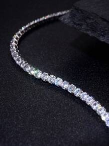 1 件 2 毫米顶级品质嘻哈四爪钻石网球链白金可调节锁骨项链 S925 或 925 纯银闪亮轻奢高端精致珠宝礼物送给女士 - 四爪滿鑽 - 查看 8