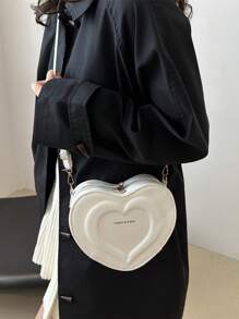 1pc Cute & Fresh Heart-Shaped Crossbody Bag, Made Of PU Material, With Zipper Closure, Adjustable Strap, Large Capacity, Suitable For Teenagers, Fashionable For School, Outdoor, Travel Or Daily Use, Great Gift For Friends - Love Crossbody Bag - View 5