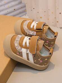 Pantofi sport la modă pentru fete, pantofi sport casual pentru copii mici cu talpă moale din cauciuc, broderie și sistem de prindere cu cârlig și buclă, adidași ușori pentru alergare - Kaki - Vizualizare 6