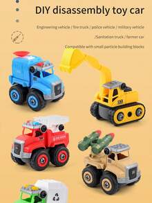 1 chiếc xe đồ chơi lắp ráp và tháo rời dành cho trẻ em, xe đồ chơi tự lắp ráp với chủ đề xe xây dựng và xe cứu hỏa, tương thích với các khối xếp hình nhỏ, phụ kiện màu ngẫu nhiên. - Nhiều màu - Xem 3