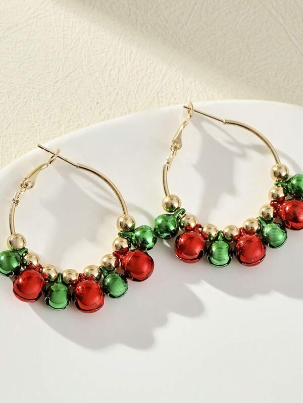 1 Pair Christmas Hoop Earrings, Colorful Bell Earrings, European And American Style Jewelry Accessories