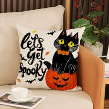 4 件万圣节枕套，可爱幽灵和黑猫条纹设计，紫色和橙色卡通单面印花拉链靠垫套，万圣节家居装饰，适用于家庭客厅沙发床、户外露台装饰，不含枕芯，18 X 18 英寸