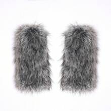 OSPNIEEK Womens Faux Fur Furry Leg Warmers - 灰色 - 查看 8