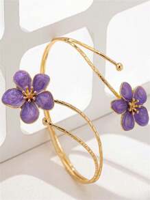 1pc Punk Style Exaggerated Alloy Metal Multicolor Enamel Flower Bracelet, Fashion & Cooling Summer, Long-Lasting Colorful Floral Arm Cuff, Suitable For Women's Daily Wear, Holidays, Mother's Day Gift, Socializing, Parties, Beach, Vacation