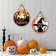 1pc 20*20*0.5 Assorted Wooden Halloween Decor Hanging Ornaments, Suitable For Halloween Holidays, Can Be Hung On Doors, Walls In Living Room, Bedroom, Etc. To Create A Festive Atmosphere For Theme Parties Home Decor Room Decor