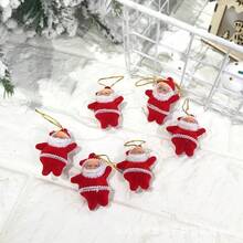 Red Flocked Santa Claus With Gold Glitter - Mini Christmas Tree Ornament Hanging Decor For Xmas - Multicolor - View 4