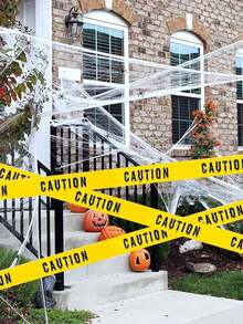 1pc Spooky Halloween Warning Caution Tape With Blood Hand Print - Durable, Weather - Resistant Caution Signs For Haunted House Decorations, Danger Zone - Multicolor - View 5