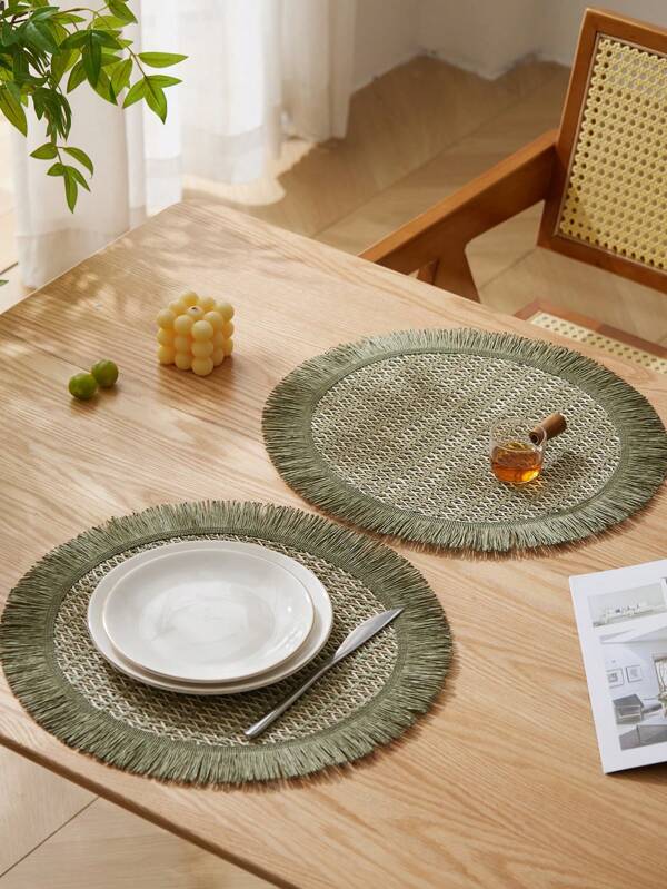 1/2/4/6/8pcs Olive Green Round Sunflower Shaped Multicolor Paper Placemats