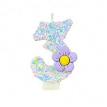 Sequin Creative Cute Personalized Purple Small Flower Number Candle / Cake Decoration Candle With Anti-Drip Wax Tray / Birthday Cake Decoration Candle / Wish Candle / Suitable For Birthday / Party Wedding / Romance / Anniversary